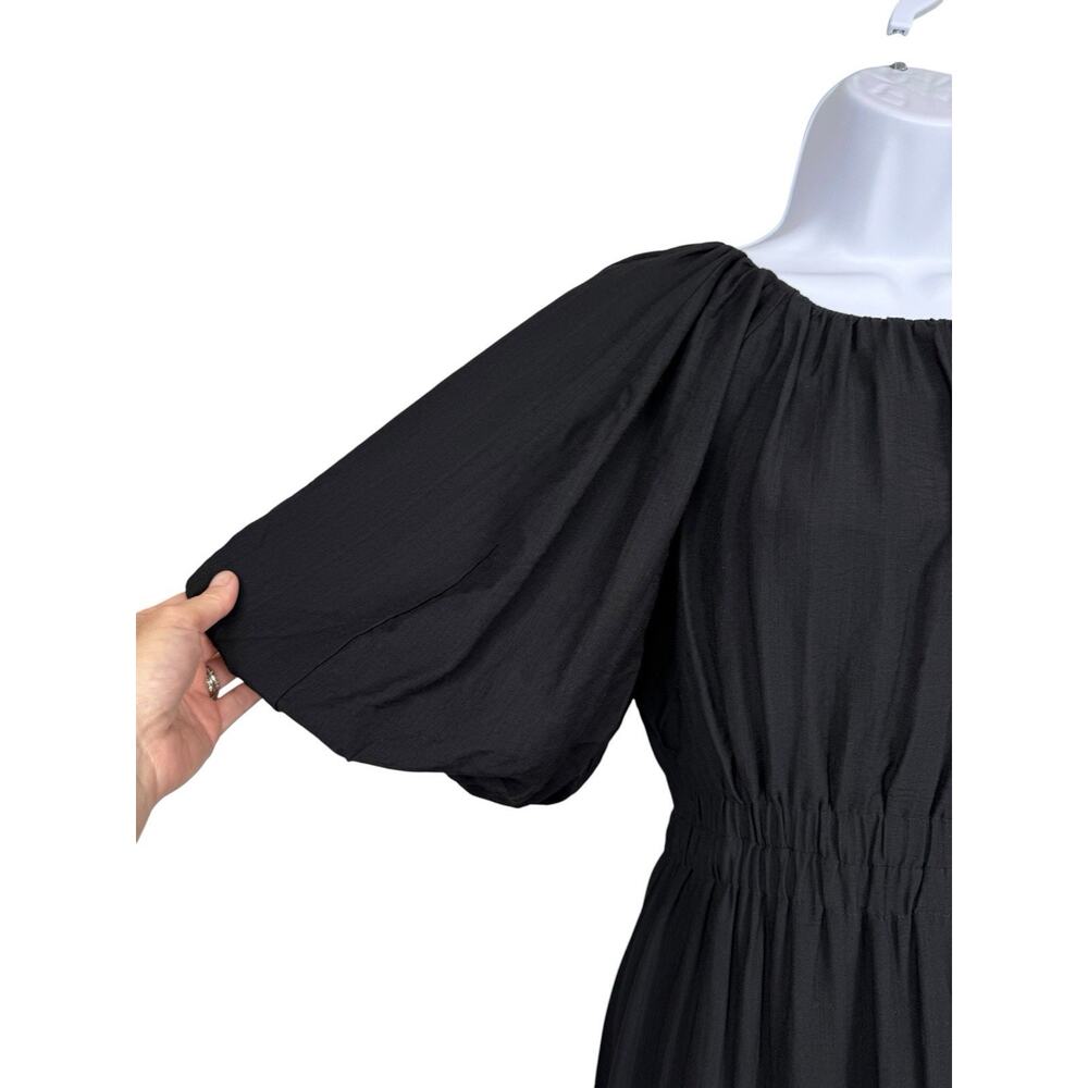 Moon River Black Smocked Waist Puff Short Sleeve Tiered Midi Dress Size S - Picture 3 of 13